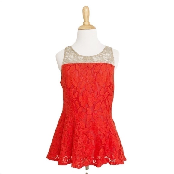 Anthropologie Moulinette Souers Glitzen Orange Peplum Metallic Blouse Sz 2 NWOT - Picture 3 of 11